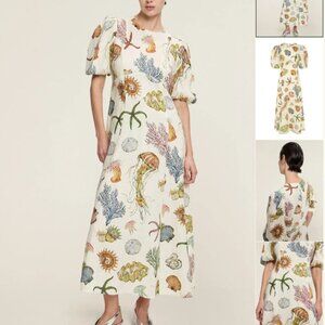 ALÉMAIS Sea Short-Sleeve Linen Midi Dress size US 2